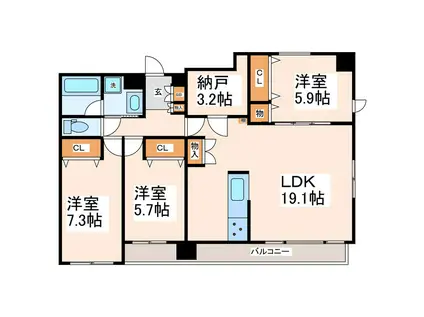 ディライト水前寺(3SLDK/2階)の間取り写真