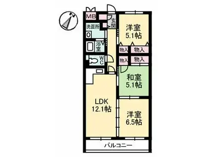 グランリューくるめ木(3LDK/3階)の間取り写真