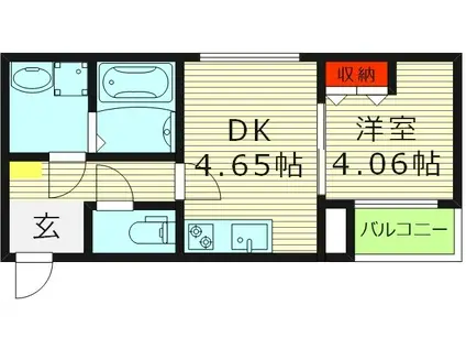 ドゥエリング高殿(1DK/2階)の間取り写真