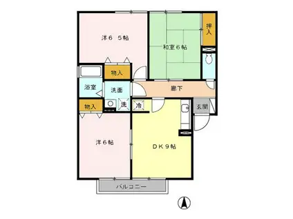 ヴェルドミールC(3DK/1階)の間取り写真