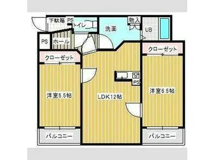 ウッドベルステージ(2LDK/1階)の間取り写真