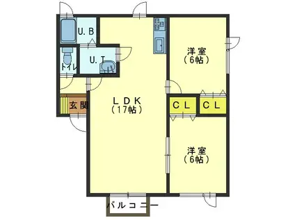 サクシードハウスI(2LDK/2階)の間取り写真