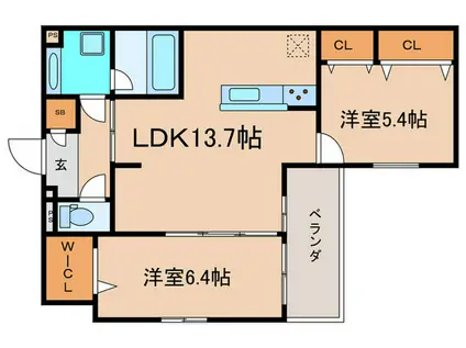 グラン アルベロ(2LDK/2階)の間取り写真