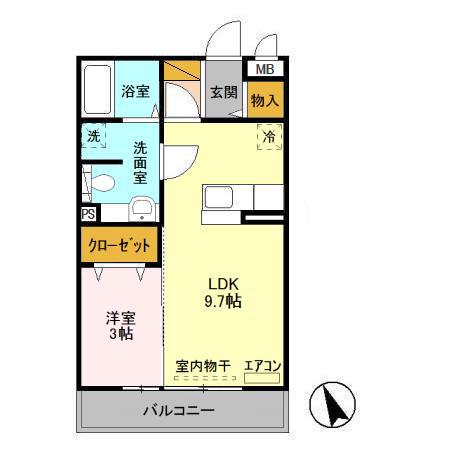 エスポワールB(1LDK/3階)の間取り写真