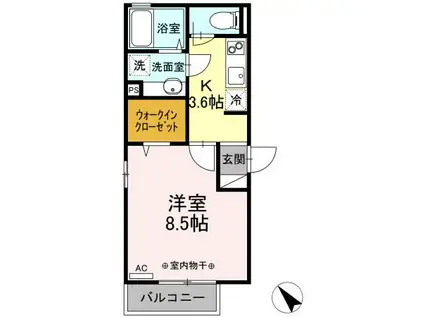 リッチフェルト II(1K/2階)の間取り写真