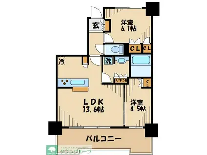 BRILLIATOWER聖蹟桜ヶ丘BLOOMINGRESIDENCE(2LDK/24階)の間取り写真