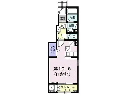 ミルト開成(ワンルーム/1階)の間取り写真