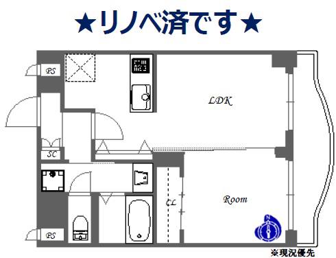 シャンクレール南堀江(1LDK/6階)の間取り写真
