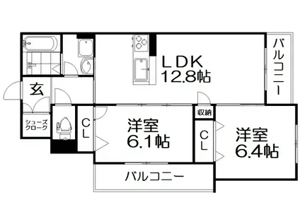 ロイヤルメゾン交野(2LDK/2階)の間取り写真