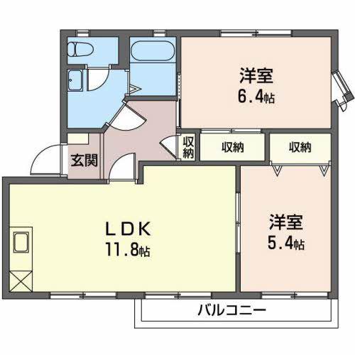 フレグランス牛川 A(2LDK/2階)の間取り写真