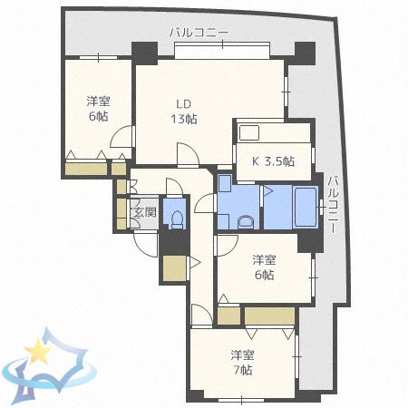 クリーンサッポロ医大西(3LDK/14階)の間取り写真