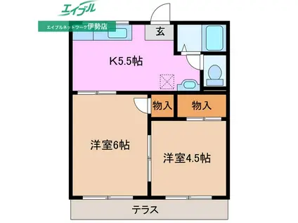 コーポなにわ(2K/1階)の間取り写真