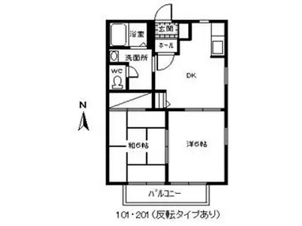 ディアス城東B棟(2DK/2階)の間取り写真