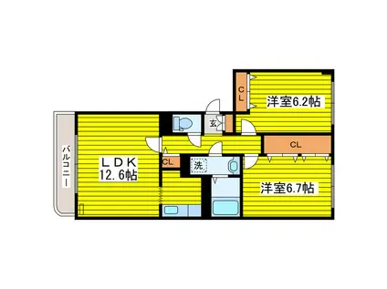 レインフォレスト(2LDK/2階)の間取り写真