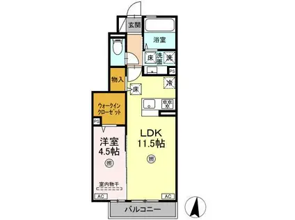 ミモザ熊本駅北(1LDK/1階)の間取り写真