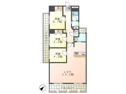 パームスクェアジェームス山(3LDK/8階)の間取り写真