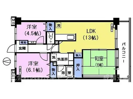 エクセル蓮根(3LDK/4階)の間取り写真