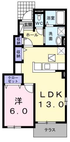プリムローズ南浜B(1LDK/1階)の間取り写真