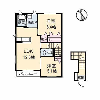シャーメゾンエーデルハイム D棟(2LDK/2階)の間取り写真