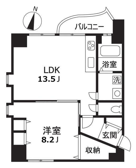 マーヴェラスガーデンコート(1LDK/2階)の間取り写真