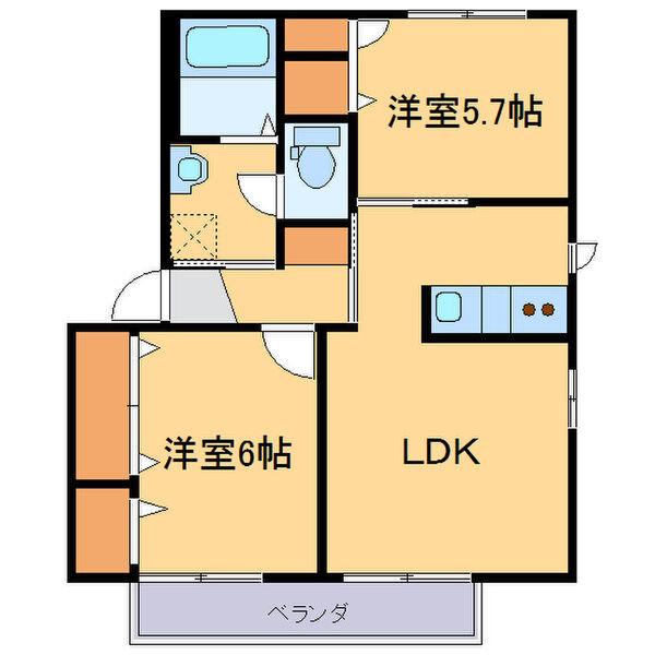 アスナロ D棟 101号(2LDK/1階)の間取り写真