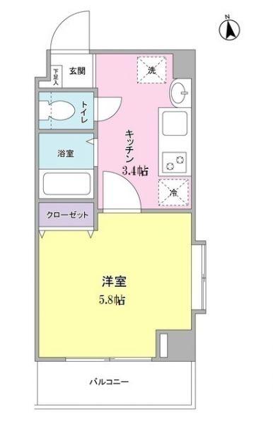 ペルレ世田谷(1K/4階)の間取り写真