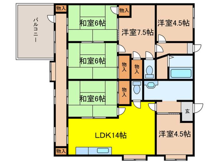 ハイツ親(6LDK/1階)の間取り写真