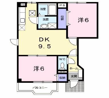 フォンテーヌ北館(2DK/1階)の間取り写真