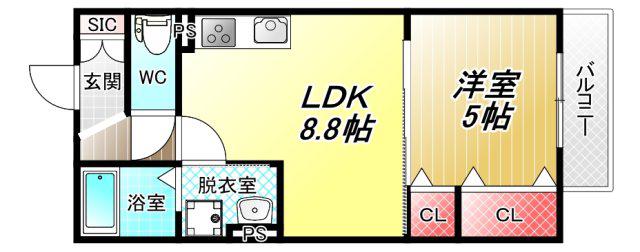 クリエオーレ大蓮東II(1LDK/2階)の間取り写真