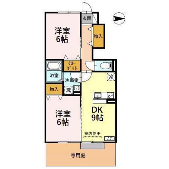 富山地鉄本線 越中荏原駅 徒歩26分 2階建 築14年(2DK/1階)の間取り写真
