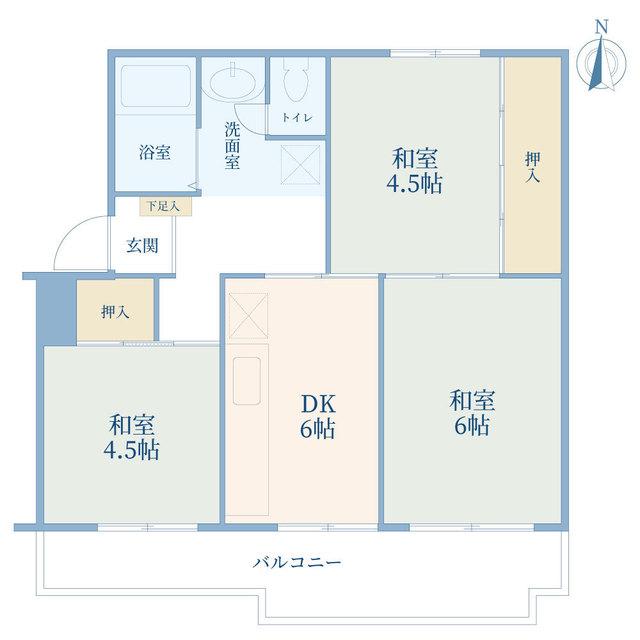 田園青葉台団地 6号棟(3DK/1階)の間取り写真