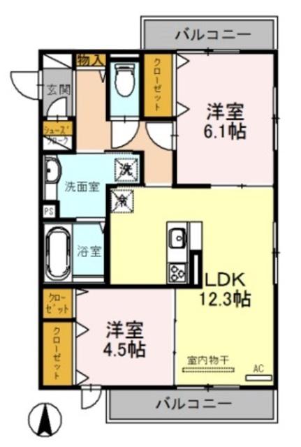 オルソ A棟(2LDK/3階)の間取り写真