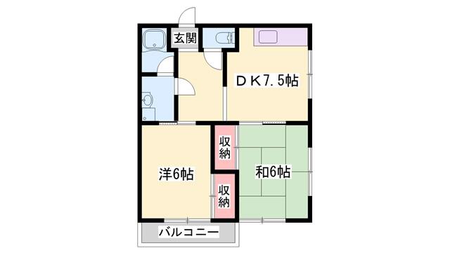 サンハイツ尾上(2DK/2階)の間取り写真
