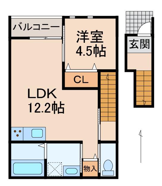SOLIS北新(1LDK/2階)の間取り写真