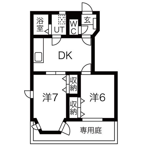 ガーデン・ヒーロA(2DK/1階)の間取り写真