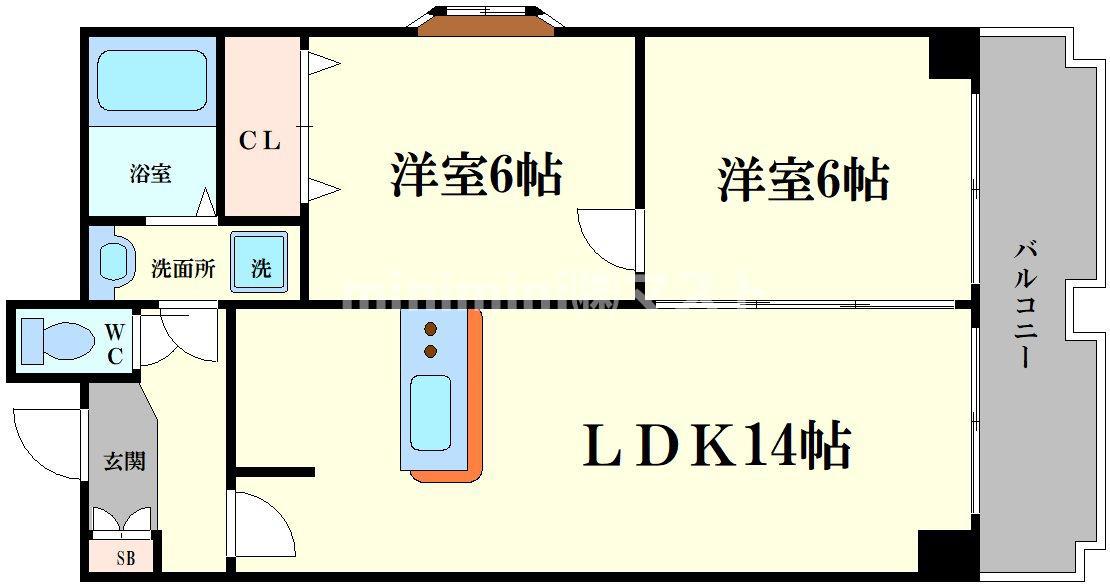 ガーデンハイツ江戸堀(2LDK/8階)の間取り写真