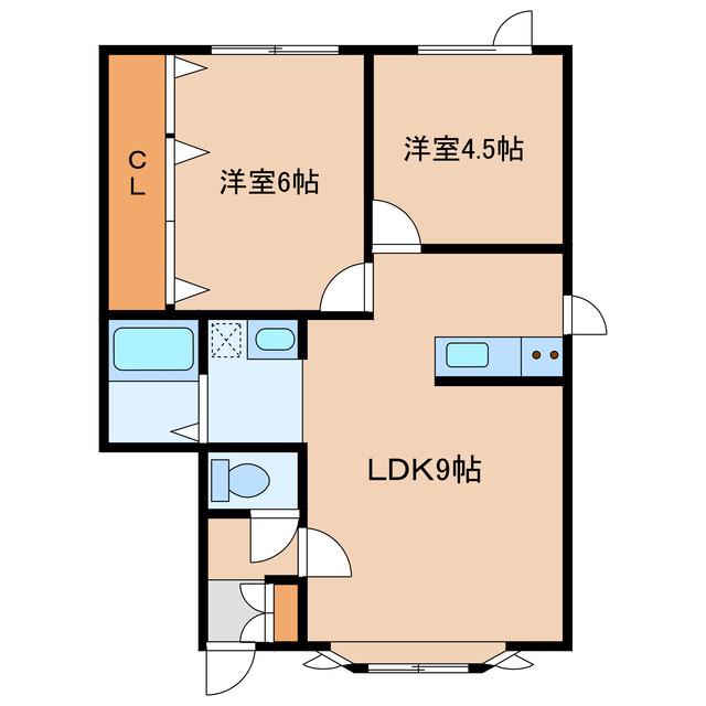 サンライフ亀田港V(2LDK/1階)の間取り写真
