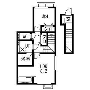 LIEN鶴岡A(1LDK/2階)の間取り写真