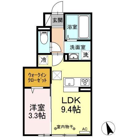 ソレイユ B(1LDK/1階)の間取り写真