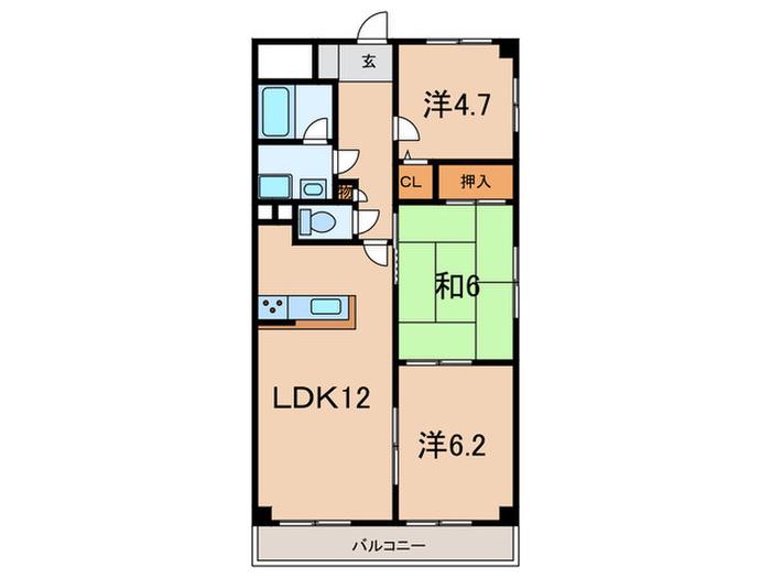 メゾンド-ル荒牧(3LDK/2階)の間取り写真