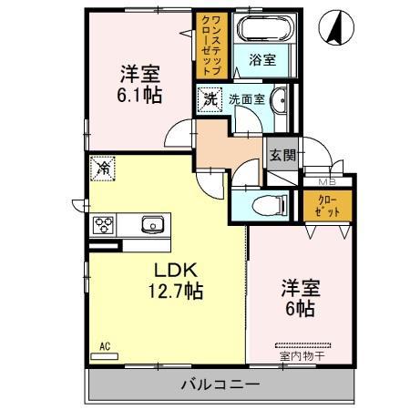 ヌカタコルンS(2LDK/3階)の間取り写真