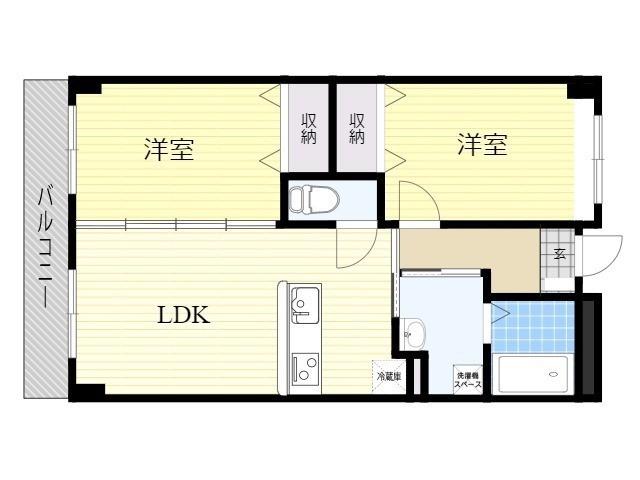 紺屋スカイマンション 壱番館(2LDK/4階)の間取り写真