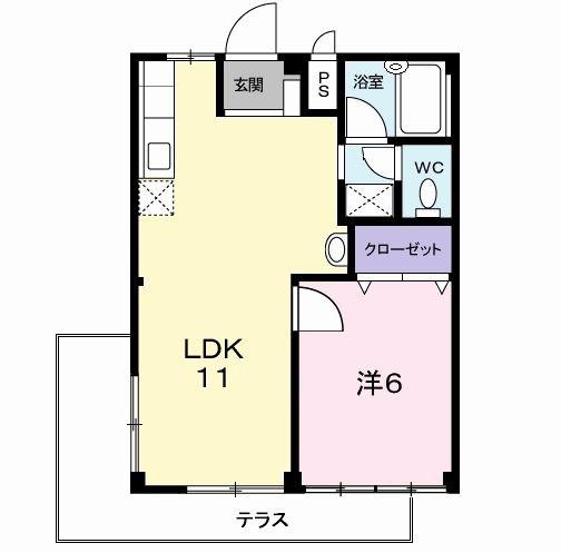 リベラ錦ヶ丘(1LDK/1階)の間取り写真