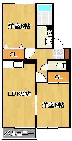 セジュール木屋瀬II(2LDK/2階)の間取り写真