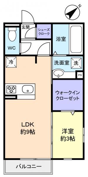 カノアハレ(1LDK/2階)の間取り写真