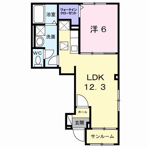 ラ・ポーズ葛原(1LDK/1階)の間取り写真