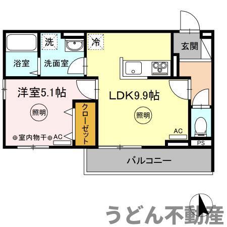 ユニヴェールE棟(1LDK/3階)の間取り写真