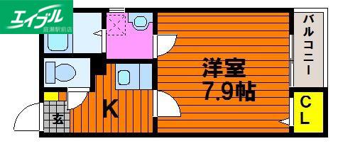 クレフラスト北長瀬 A棟(1K/2階)の間取り写真