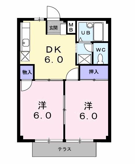 コーポラスY(2DK/1階)の間取り写真