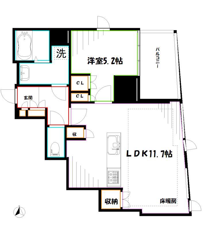 ブランズ三鷹(1LDK/6階)の間取り写真
